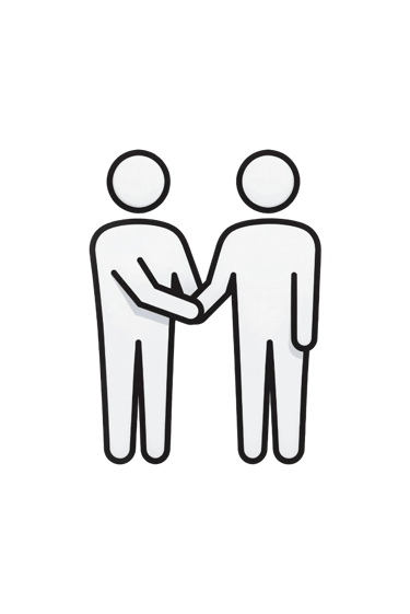 White minimalist business handshake icon symbolizing partnership and agreement on a black background.