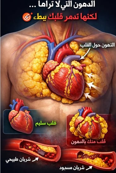 الدهون التي لا تراها… لكنها تدمّر قلبك ببطء 🎯