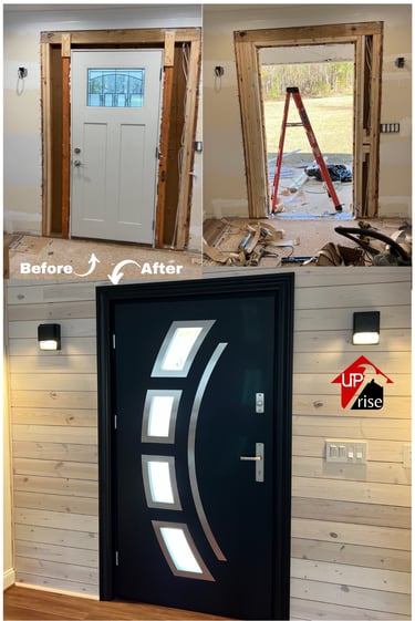 Before and after door replacement by Uprise Renovation in Charlotte NC
