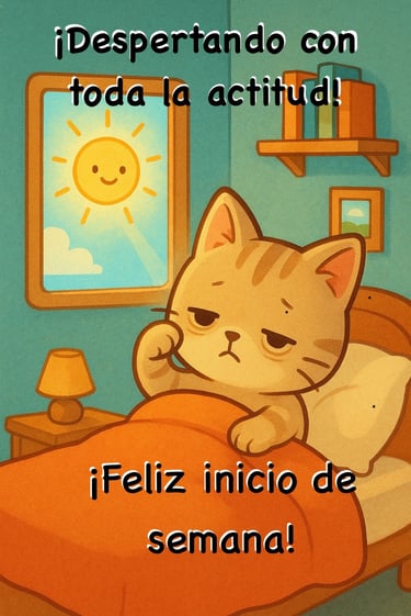 gato somnoliento despertando deseando feliz inicio de semana