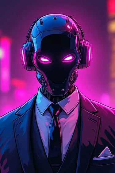 A robot wearing a suit