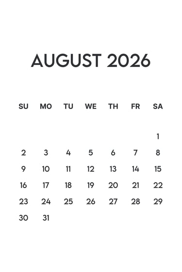 august 2026 blank calendar