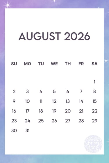 August 2026 leo border free calendar A4 JPG