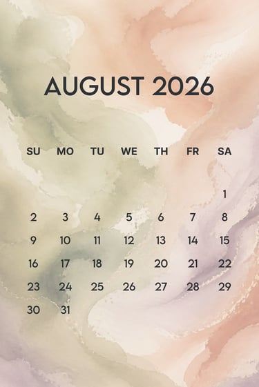 August 2026 terracotta border free calendar A4 JPG full