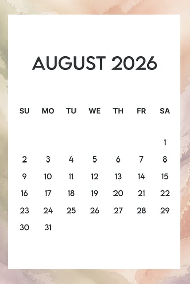 August 2026 terracotta border free calendar A4 JPG