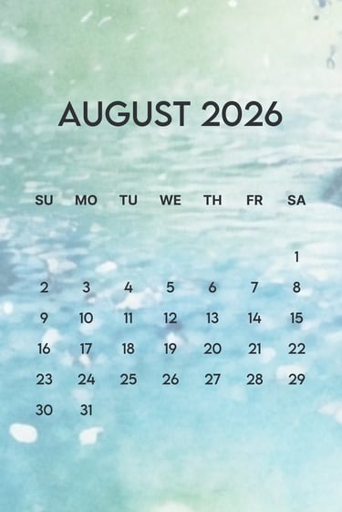 August 2026 teal border free calendar A4 JPG full