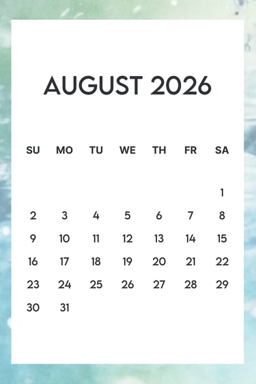 August 2026 teal border free calendar A4 JPG