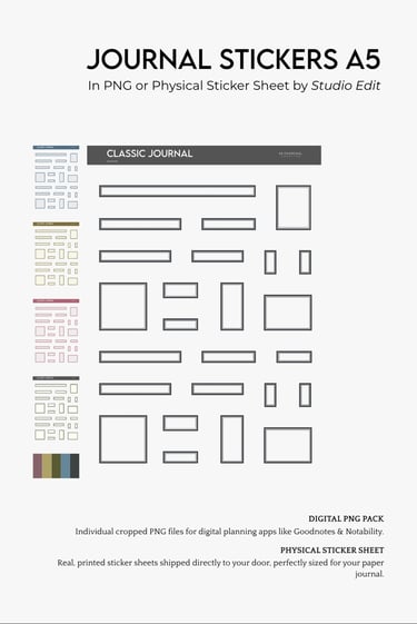 VOL. 1 A5 Classic Journal Stickers in PNG & Physical Sticker Sheet. With free samples