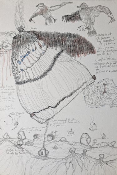 karine-nguyen-van-tham-l'enfant oiseau, dessin mediumnique, mine graphite