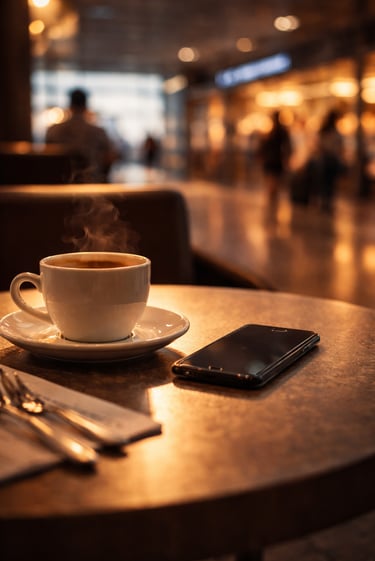 Café y celular sobre mesa
