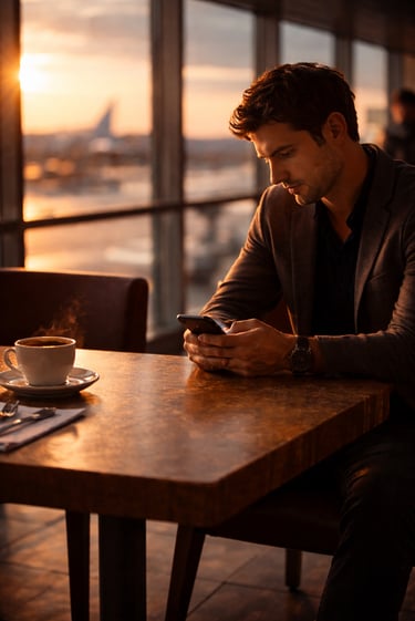 Hombre leyendo mensaje en celular