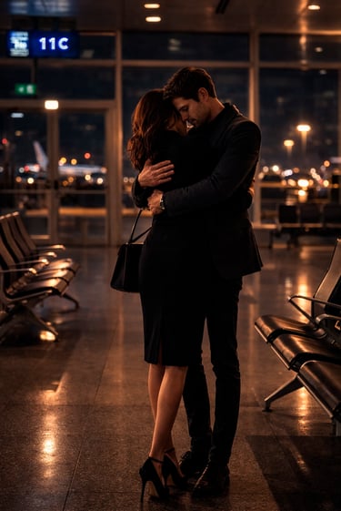 Pareja abrazándose en aeropuerto