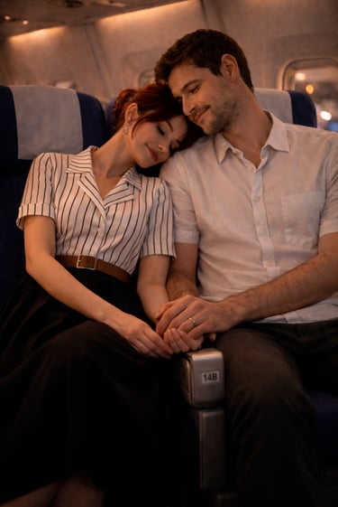 Pareja sentada en asientos de avión