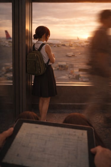 Mujer joven contemplando aeropuerto