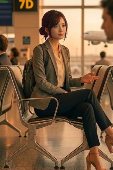 Mujer joven conversando en aeropuerto