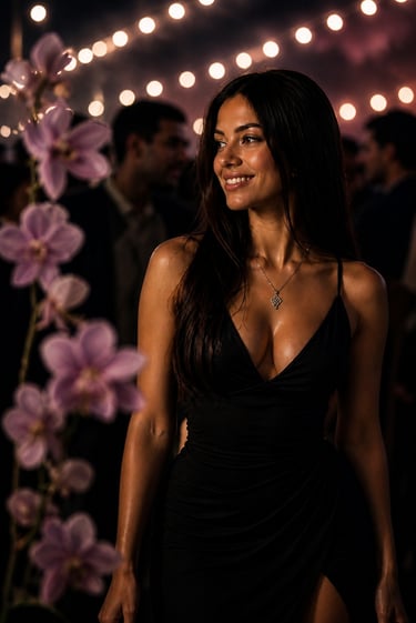 Mujer sonríe entre luces, encuentro con personas que llegan para no quedarse