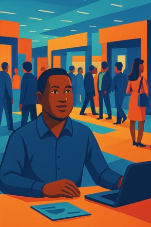 A man sitting at a table with a laptop computer.