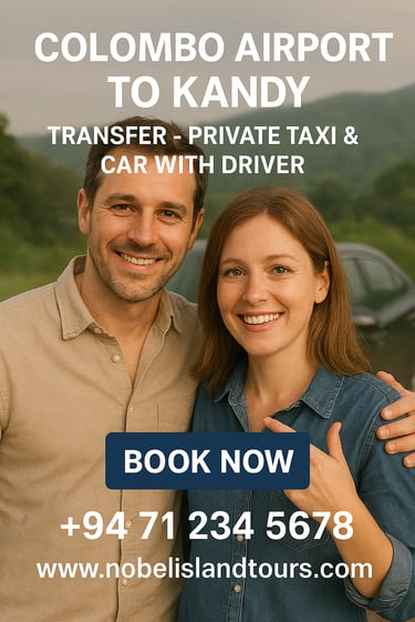 Colombo Airport to Kandy private taxi transfer with driver – traveling couple using Nobel Island Tou