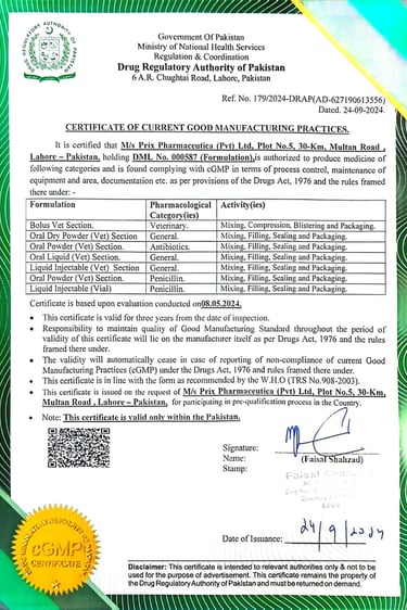 cGMP certificate