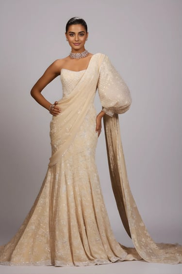 Almond Georgette Gown Saree