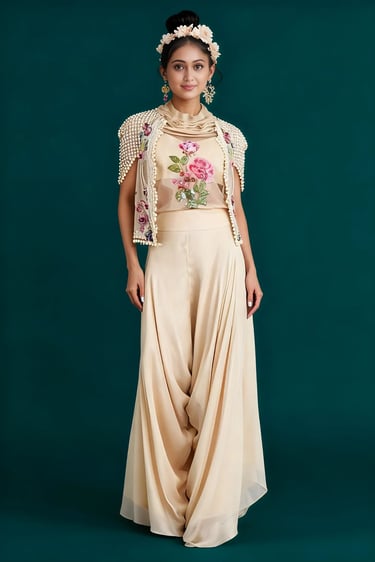 Crop Cape with Harrom Pant Set