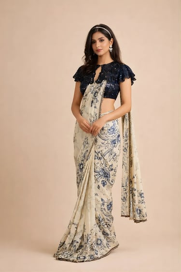 Drape Saree and Collar Set