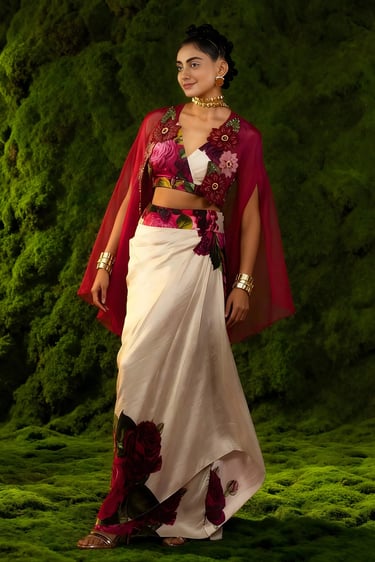 Embroidered Corset with Drape Skirt