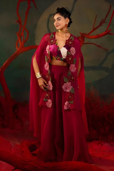 Embroidered Cape with Sharara