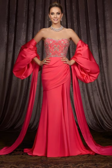 Fuchsia Pink Crepe Draped Gown