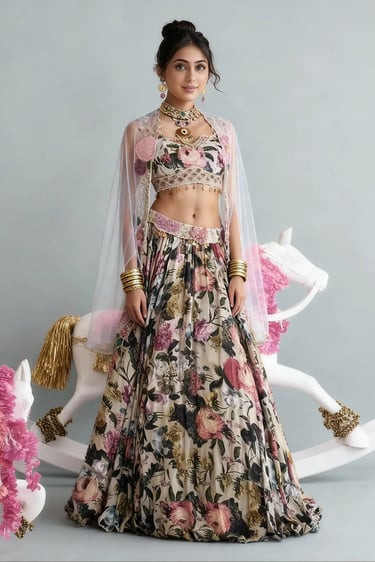 Guldavari Cape & Lehenga Set