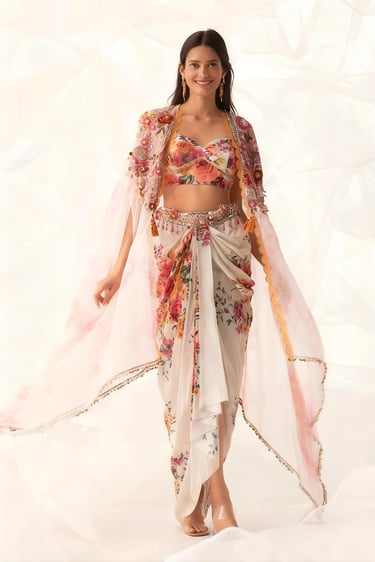 Ivory Floral Drape Cape Set