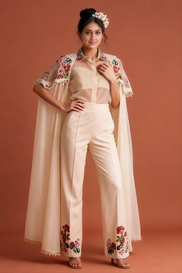 Long Cape Organza and Sequin Trouser