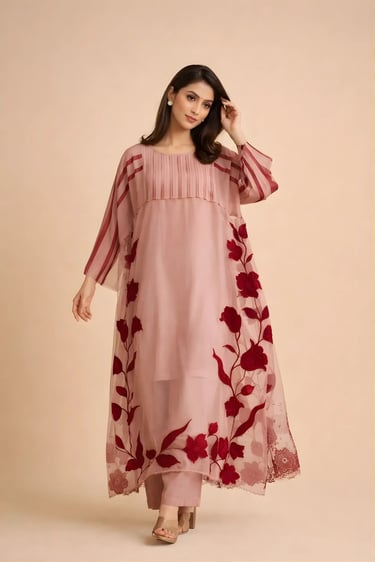 Organza Stripe Kurta Set