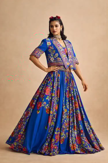 Overlap Jacket with Lehenga