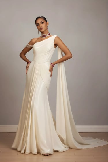 Pearl Lame Draped Gown