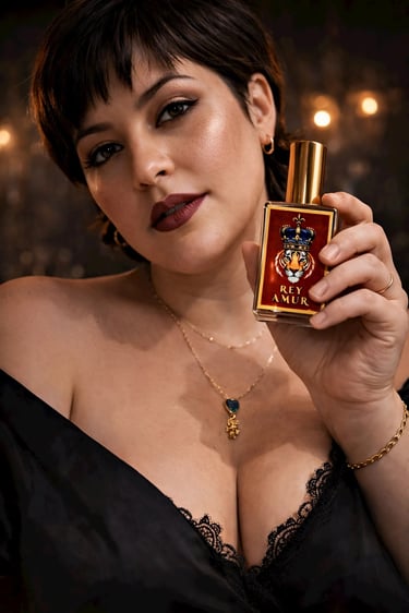 REYAMUR perfume lifestyle image with model representing confidence and identity