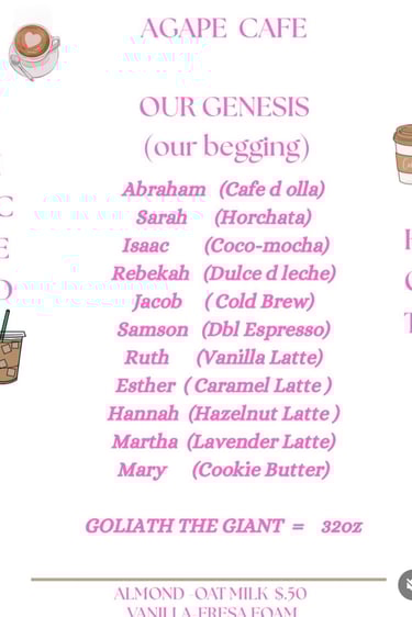 Agape Cafe Menu