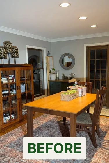 image of a packed dining room before an estate cleanout in Metro Detroit