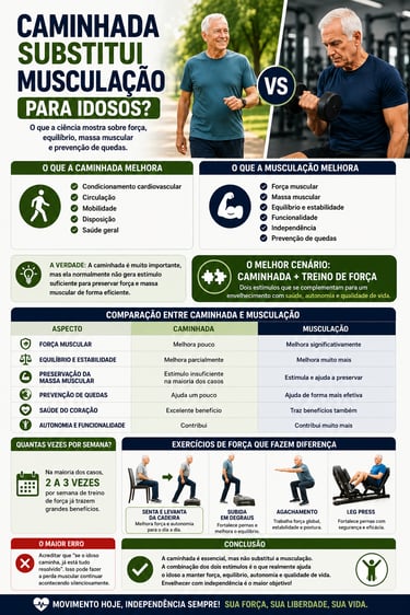 caminhada substitui musculaçao para idosos