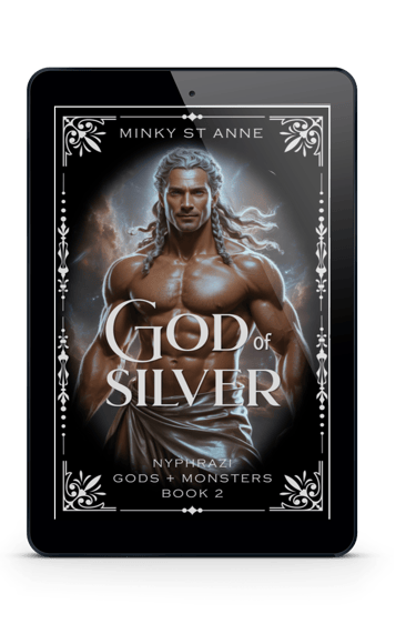 Extra-spicy adult romantasy — God of Silver by Minky St Anne, with a dominant, silver-haired god.