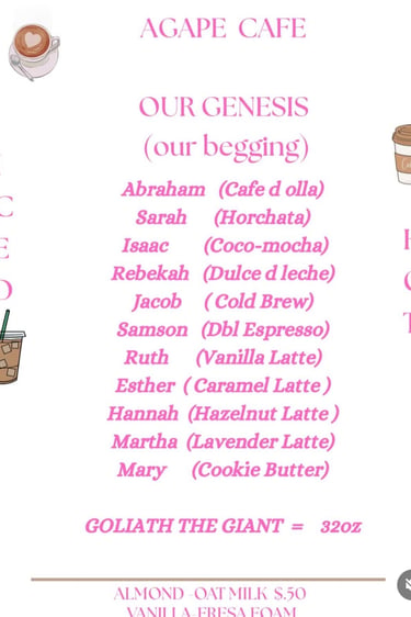 Agape Cafe Menu