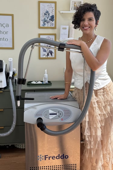 a woman in a dress and a vacuum