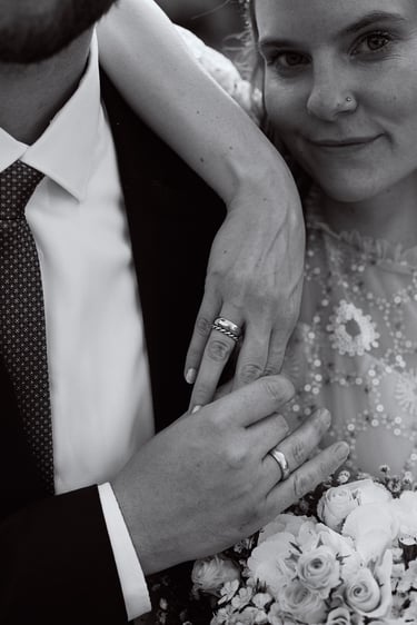Close-up wedding rings.