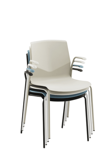 Four-leg stackable chairs with armrests in neutral colors