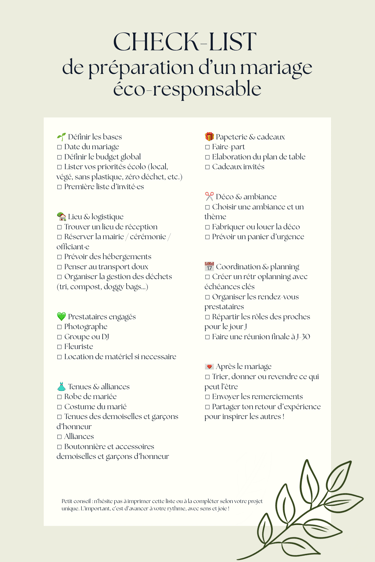 Check-list de préparation d'un mariage éco-responsable