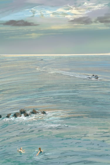 Sea view with swimmers - digital postcard