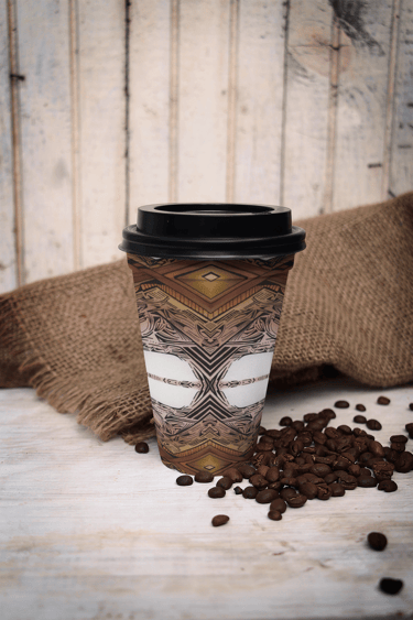 a cup of coffee with a cup of coffee on a table