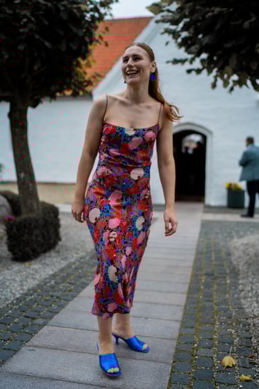 Skrædder kjole slipdress med blomster og firkantet udskæring