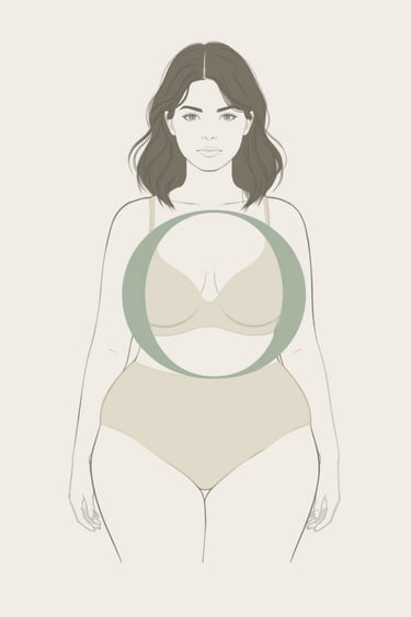 Illustration d’une femme à la morphologie en O, avec des formes généreuses, une poitrine présente