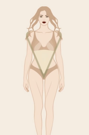 Illustration d’une femme à la morphologie en V, avec des épaules larges et un bassin étroit,